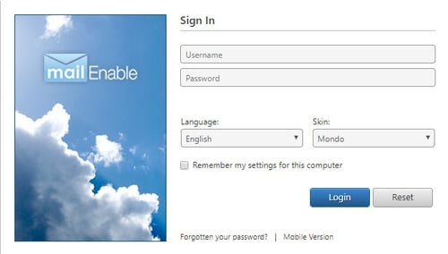 Screenshot of Webmail Login second page